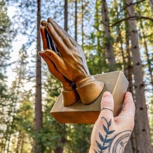 Vintage Praying Hands handmade one of a kind brassy Gold Tone 70s